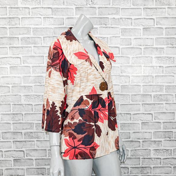Jill Dufau Women's Vintage textile Barkcloth coat jacket leaf floral print Small - Picture 3 of 10